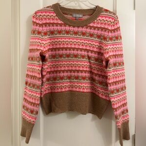 J. Crew “Shrunken Fair Isle” Heart Sweater in Heather Acorn, size XS